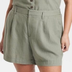 Women's High-Rise Linen Pleat Front Shorts A New Day Green Size 18